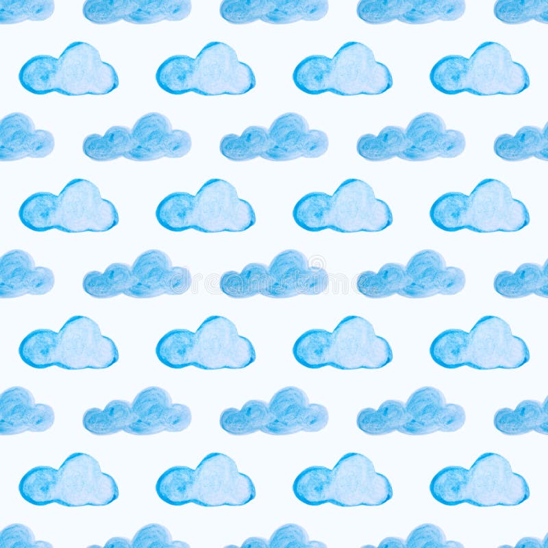 Modelo inconsútil con las nubes azules de la acuarela Fondo dibujado mano stock de ilustración Modelo inconsútil con las nubes azules de la acuarela Fondo dibujado mano stock de ilustración