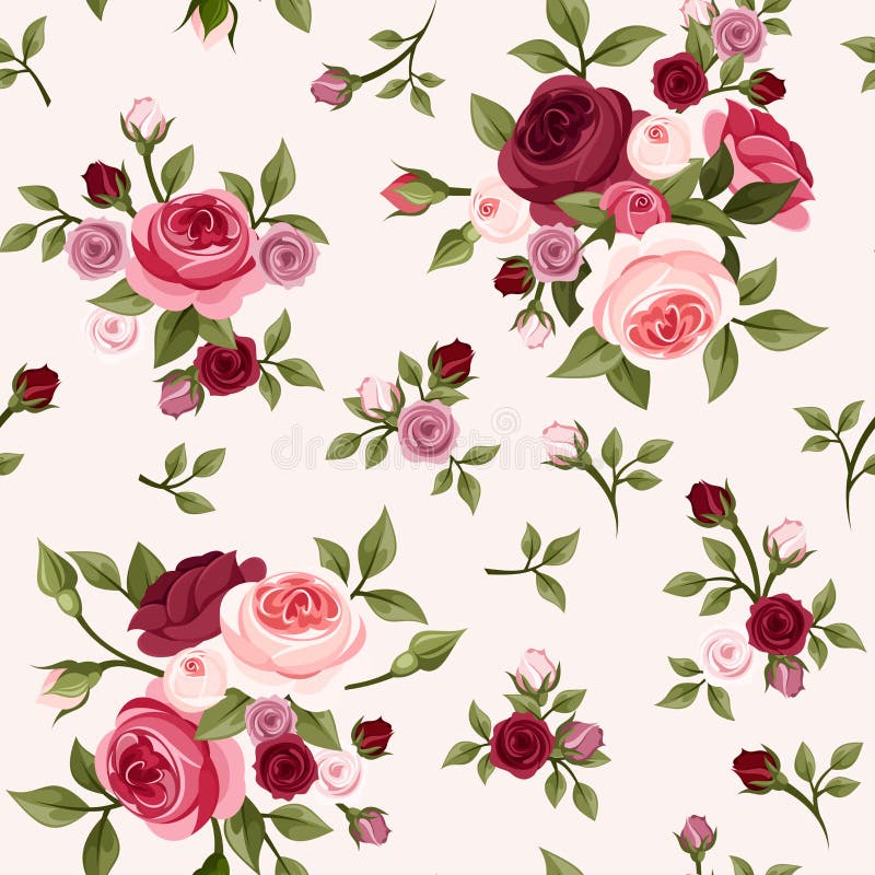 Modelo inconsútil con las rosas rojas y rosadas Ilustración del vector ilustración del vector Modelo inconsútil con las rosas rojas y rosadas Ilustración del vector ilustración del vector
