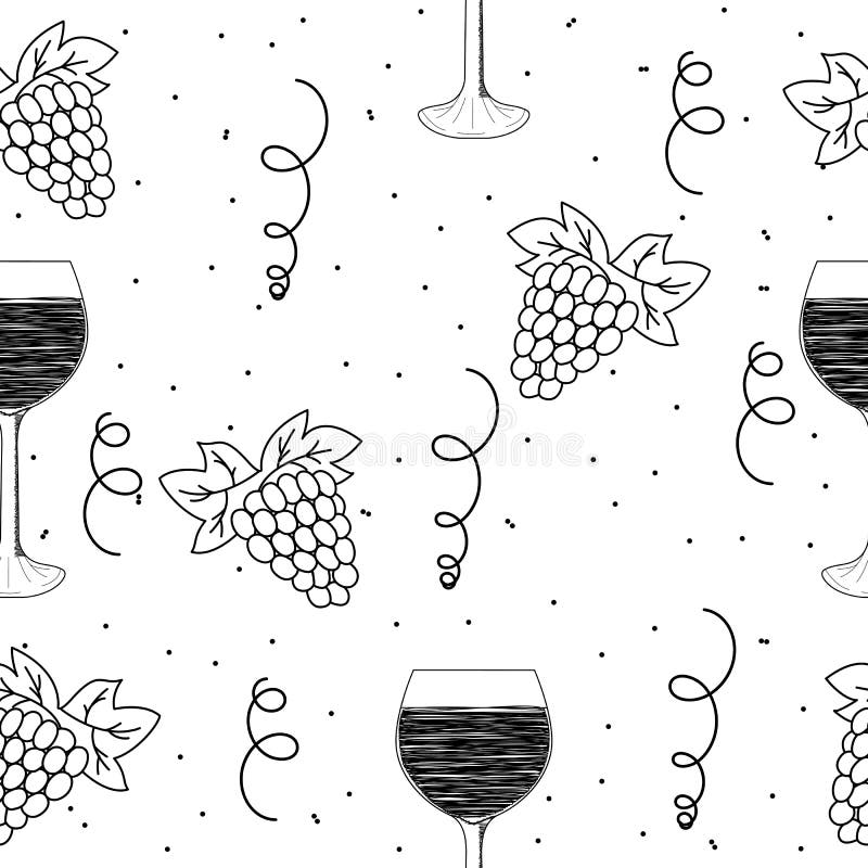 Modelo inconsútil con las uvas y la copa de vino 1 libre illustration Modelo inconsútil con las uvas y la copa de vino 1 libre illustration