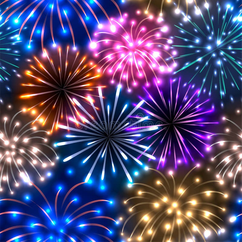 Modelo inconsútil con los fuegos artificiales coloridos stock de ilustración