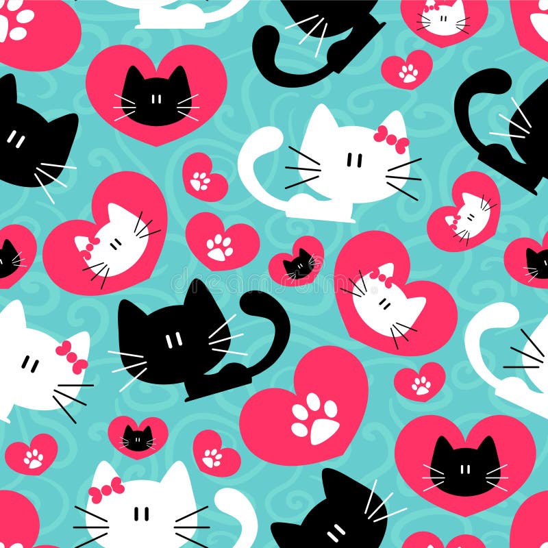 Modelo inconsútil con los pares lindos de gatos ilustración del vector Modelo inconsútil con los pares lindos de gatos ilustración del vector