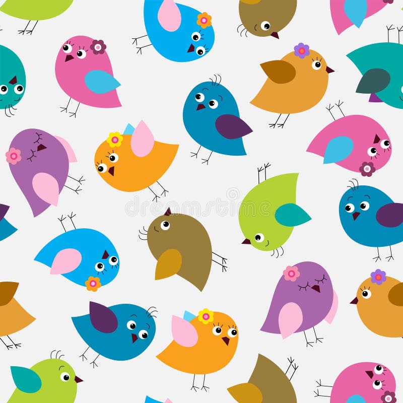 Modelo inconsútil con los pájaros lindos brillantes ilustración del vector Modelo inconsútil con los pájaros lindos brillantes ilustración del vector