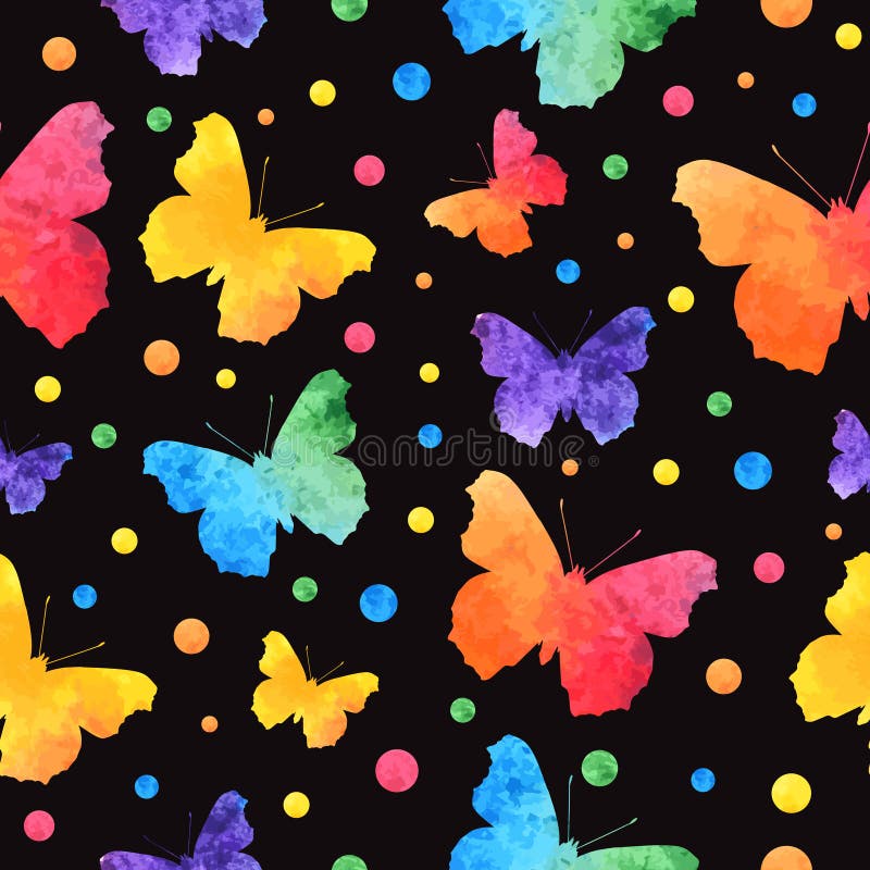 Modelo inconsútil de la acuarela colorida con las mariposas lindas aisladas en fondo negro EPS10 libre illustration Modelo inconsútil de la acuarela colorida con las mariposas lindas aisladas en fondo negro EPS10 libre illustration