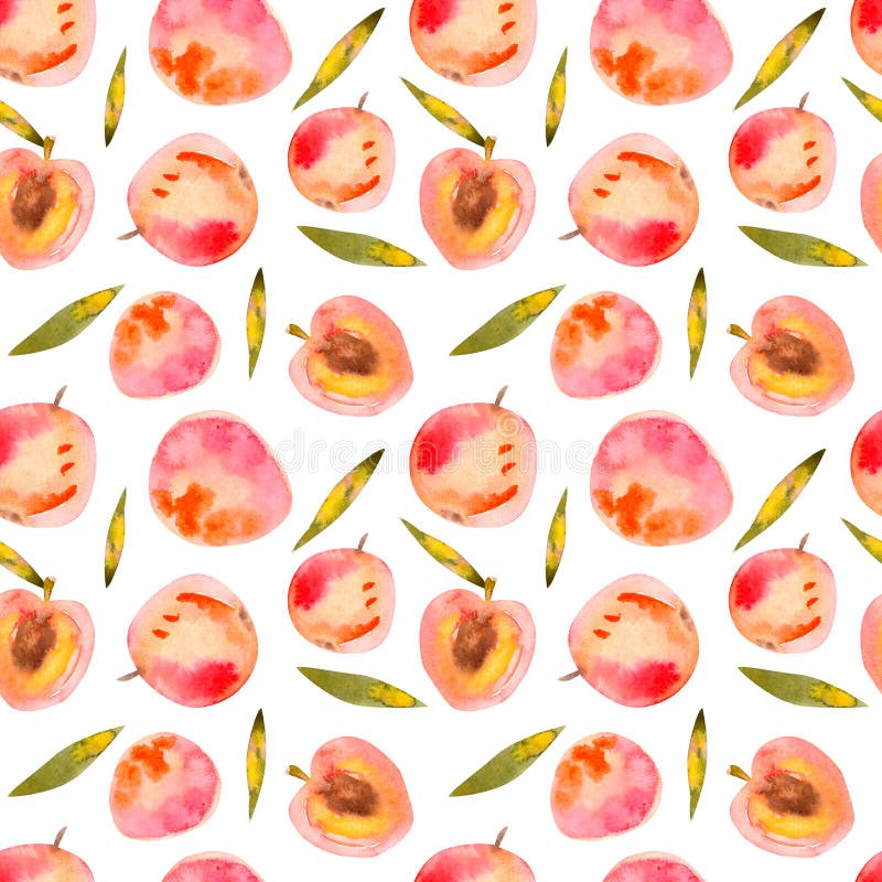 Modelo inconsútil de la acuarela con los melocotones y las hojas rosados libre illustration Modelo inconsútil de la acuarela con los melocotones y las hojas rosados libre illustration