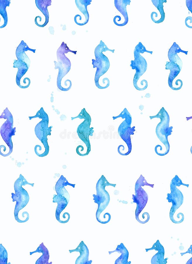Modelo inconsútil de la acuarela con los seahorses Vector stock de ilustración Modelo inconsútil de la acuarela con los seahorses Vector stock de ilustración