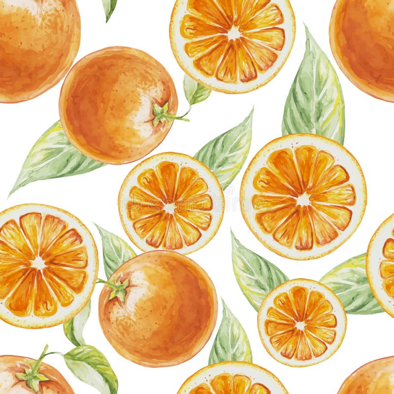 Modelo inconsútil de la acuarela de la fruta anaranjada con las hojas stock de ilustración