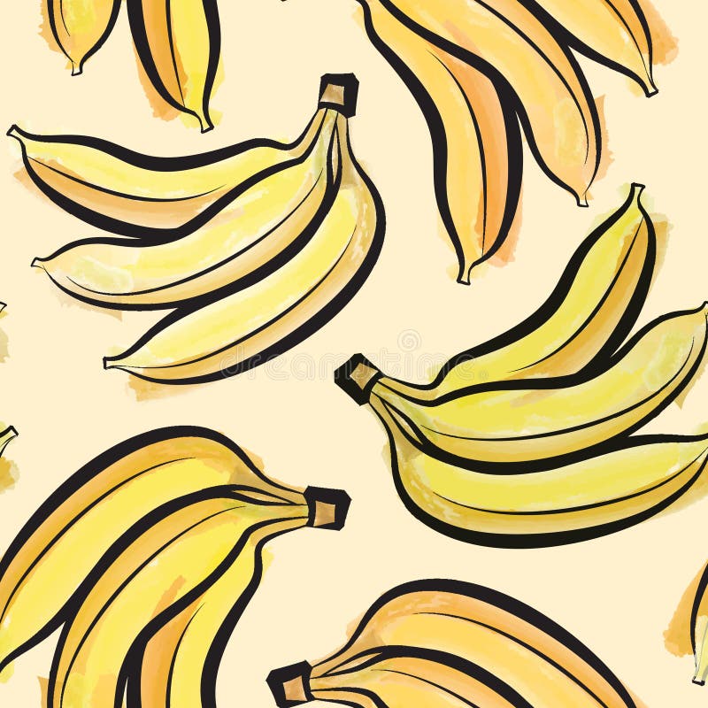 Modelo inconsútil de la acuarela del plátano Frutas jugosas stock de ilustración Modelo inconsútil de la acuarela del plátano Frutas jugosas stock de ilustración