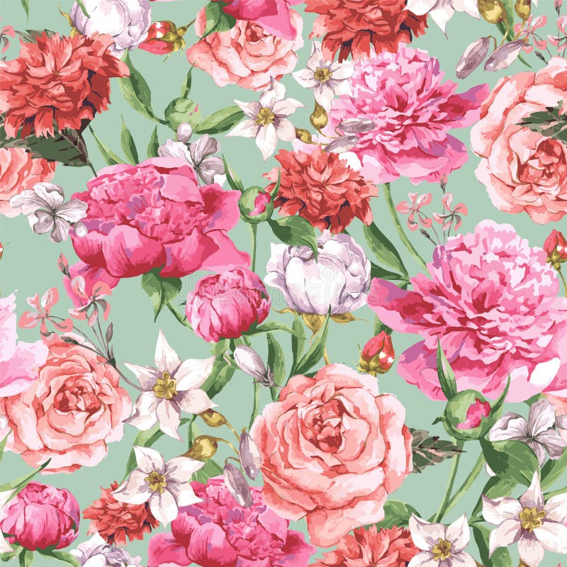 Modelo inconsútil de la acuarela del verano con rosa ilustración del vector Modelo inconsútil de la acuarela del verano con rosa ilustración del vector