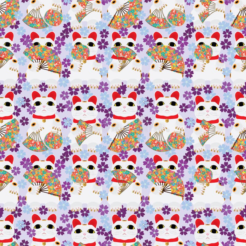 Modelo inconsútil de la fan del neko japonés de Maneki libre illustration Modelo inconsútil de la fan del neko japonés de Maneki libre illustration