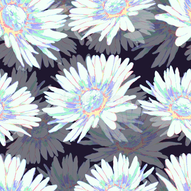Modelo inconsútil de la flor de la manzanilla, fondo floral del vector Flores blancas y multicoloras con los pétalos en el contex libre illustration Modelo inconsútil de la flor de la manzanilla, fondo floral del vector Flores blancas y multicoloras con los pétalos en el contex libre illustration