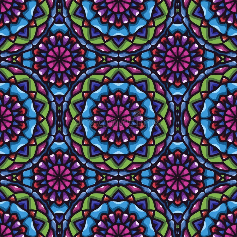 Modelo inconsútil de la mandala con el ornamento étnico floral redondeado de la mandala Fondo tribal del modelo libre illustration Modelo inconsútil de la mandala con el ornamento étnico floral redondeado de la mandala Fondo tribal del modelo libre illustration