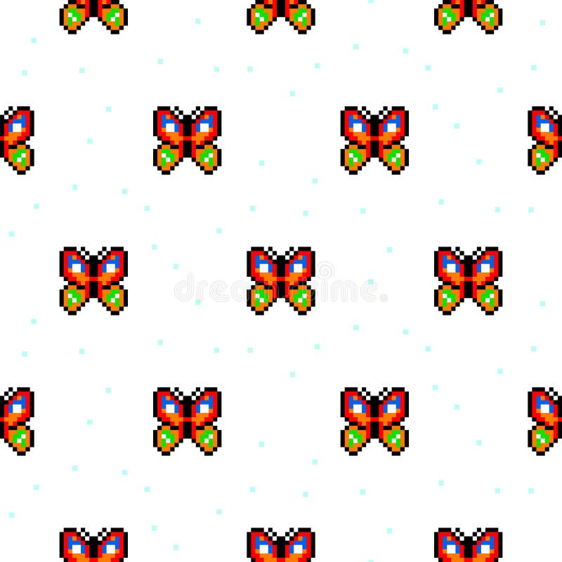 Modelo inconsútil de la mariposa de la historieta del arte brillante del pixel ilustración del vector Modelo inconsútil de la mariposa de la historieta del arte brillante del pixel ilustración del vector