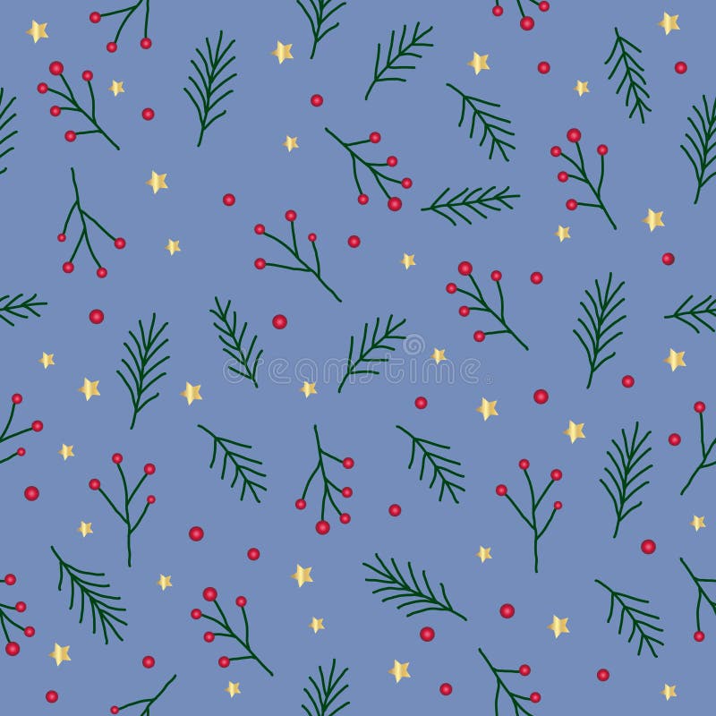 Modelo inconsútil de la Navidad con las ramitas verdes del abeto, las bayas rojas, las estrellas de oro y los círculos de la punt libre illustration Modelo inconsútil de la Navidad con las ramitas verdes del abeto, las bayas rojas, las estrellas de oro y los círculos de la punt libre illustration