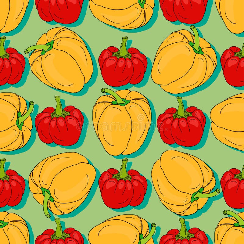 Modelo inconsútil de la pimienta roja y amarilla Papel de embalaje de Vegetanbles Impresión de la materia textil, decoración inte stock de ilustración Modelo inconsútil de la pimienta roja y amarilla Papel de embalaje de Vegetanbles Impresión de la materia textil, decoración inte stock de ilustración