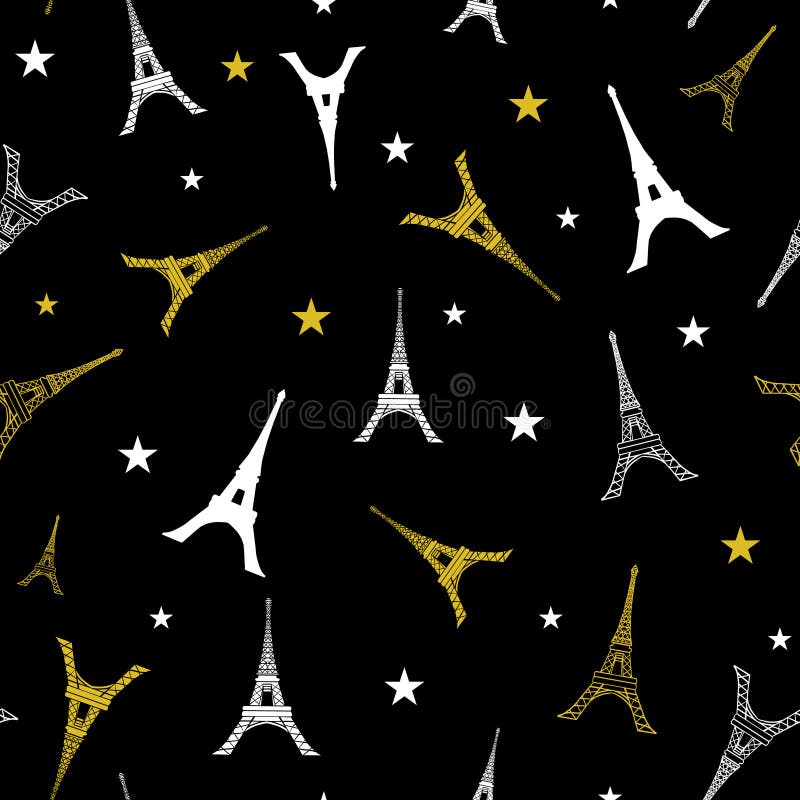 Modelo inconsútil de la repetición de París de la torre blanca de Eifel del oro del vector con las estrellas en la noche Perfecci libre illustration Modelo inconsútil de la repetición de París de la torre blanca de Eifel del oro del vector con las estrellas en la noche Perfecci libre illustration