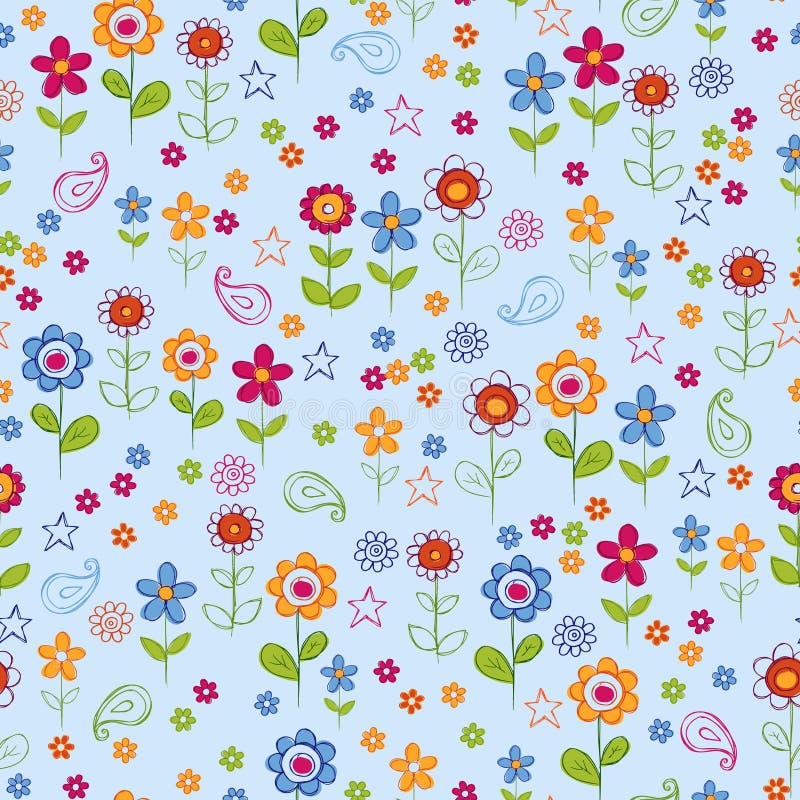 Doodle Flower Garden Seamless Repeat Pattern Vector Illustration Background. Doodle Flower Garden Seamless Repeat Pattern Vector Illustration Background