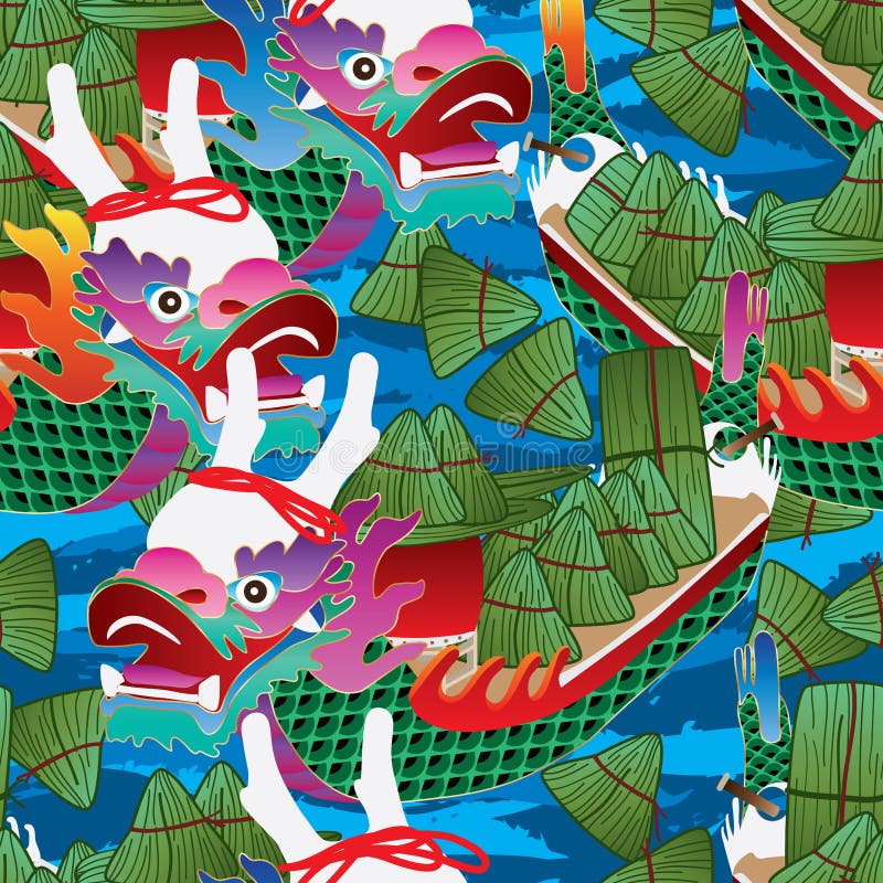 Modelo inconsútil de la tinta de Dragon Boat Festival stock de ilustración Modelo inconsútil de la tinta de Dragon Boat Festival stock de ilustración