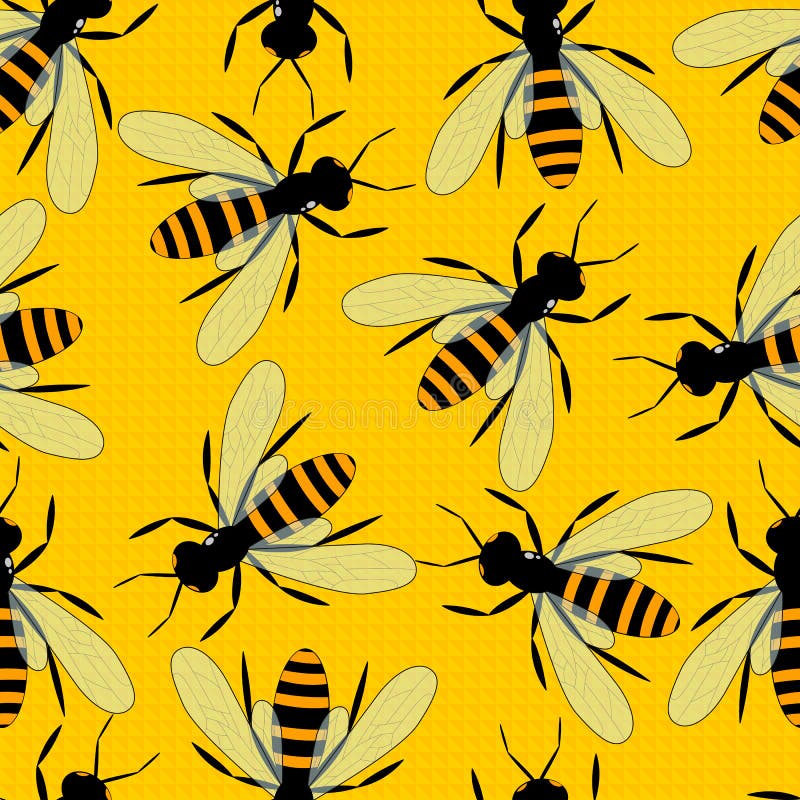 Modelo inconsútil de las abejas Fondo amarillo brillante con las abejas grandes ilustración del vector Modelo inconsútil de las abejas Fondo amarillo brillante con las abejas grandes ilustración del vector