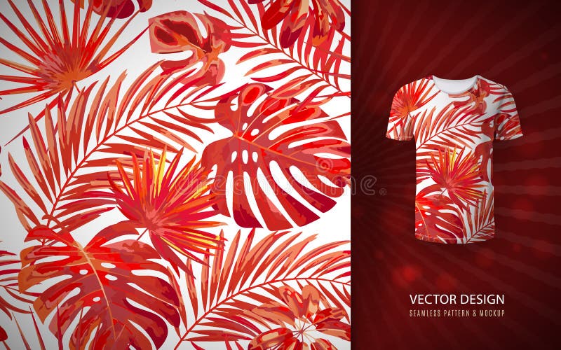Modelo inconsútil de las hojas de palma tropicales del vector Fondo hawaiano exótico floral Elementos florecientes Selva dibujada ilustración del vector Modelo inconsútil de las hojas de palma tropicales del vector Fondo hawaiano exótico floral Elementos florecientes Selva dibujada ilustración del vector
