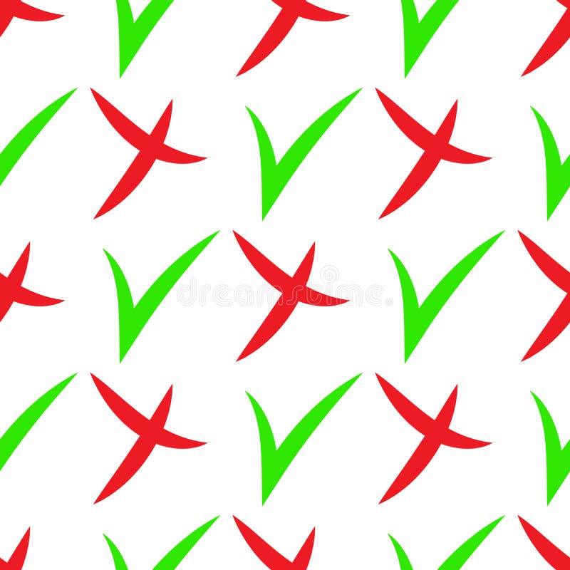 Modelo inconsútil de los iconos de la marca de verificación simples en el fondo blanco Cruz Roja y señal verde Ilustración del ve ilustración del vector Modelo inconsútil de los iconos de la marca de verificación simples en el fondo blanco Cruz Roja y señal verde Ilustración del ve ilustración del vector