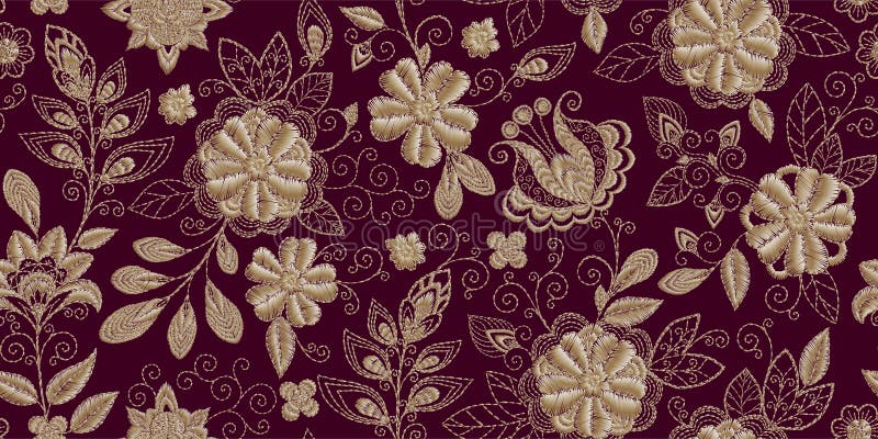 Modelo inconsútil del bordado con las flores hermosas Ornamento floral hecho a mano del vector en fondo oscuro Bordado para libre illustration Modelo inconsútil del bordado con las flores hermosas Ornamento floral hecho a mano del vector en fondo oscuro Bordado para libre illustration