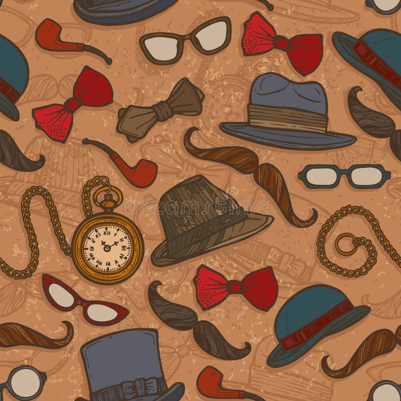 Modelo inconsútil del color de los sombreros y de los vidrios del vintage libre illustration Modelo inconsútil del color de los sombreros y de los vidrios del vintage libre illustration