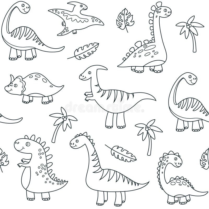 Modelo inconsútil del esquema del dinosaurio Vector jurásico de los dinosaurios del dragón de los animales del bebé de Dino de lo stock de ilustración Modelo inconsútil del esquema del dinosaurio Vector jurásico de los dinosaurios del dragón de los animales del bebé de Dino de lo stock de ilustración