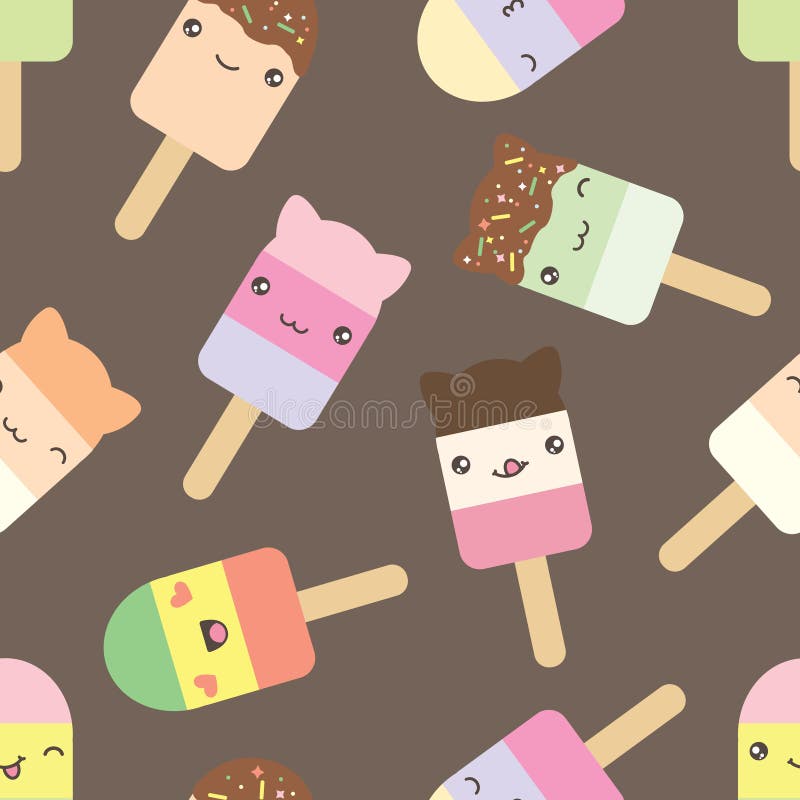 Modelo inconsútil del helado lindo del estilo del kawaii ilustración del vector Modelo inconsútil del helado lindo del estilo del kawaii ilustración del vector