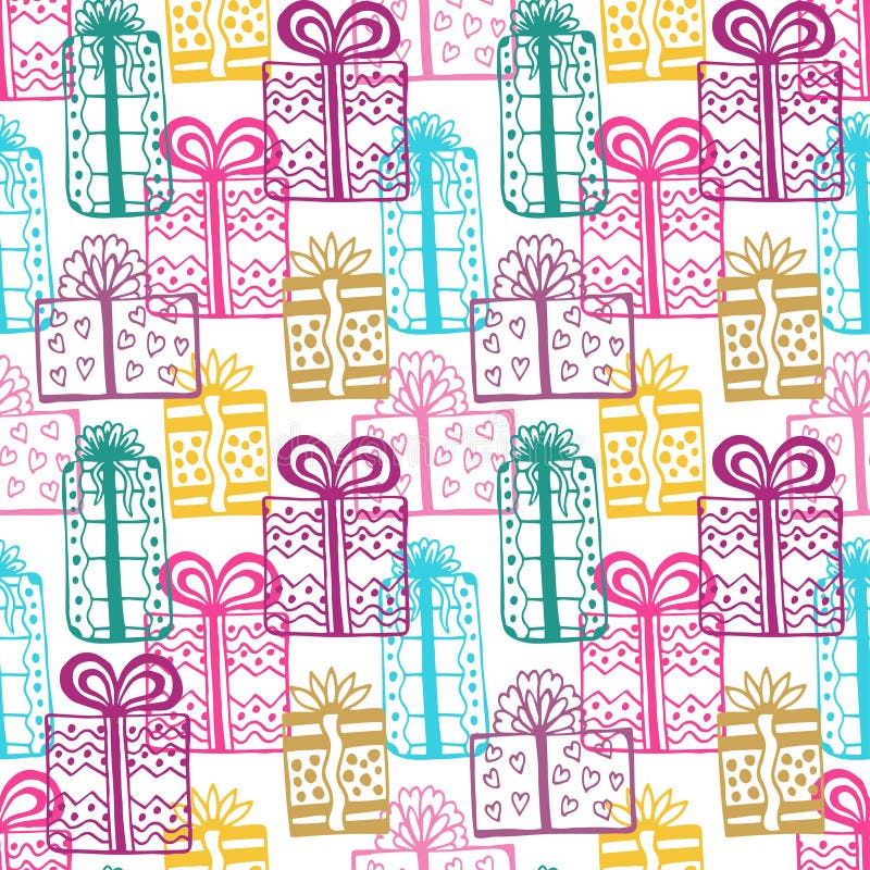 Modelo inconsútil del regalo Modelo colorido inconsútil del feliz cumpleaños Textura con la regalo-caja stock de ilustración