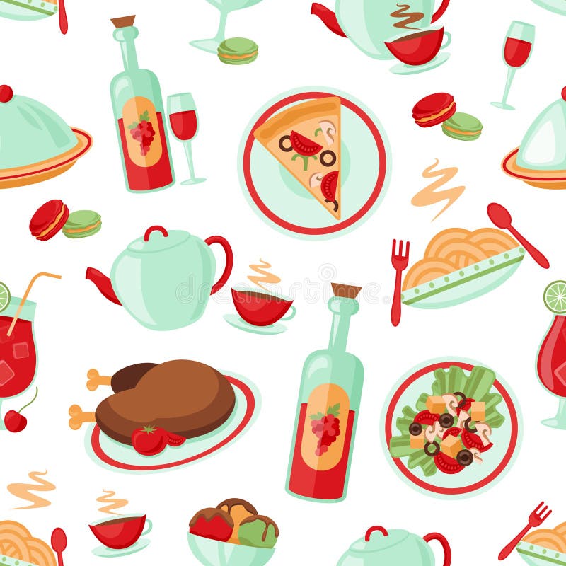 Download Modelo Inconsútil Del Restaurante Ilustración del Vector - Ilustración de plato, carne: 42436070