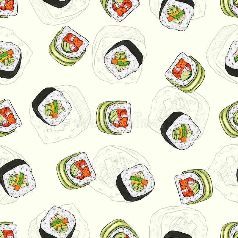 Modelo inconsútil del sushi ilustración del vector Modelo inconsútil del sushi ilustración del vector