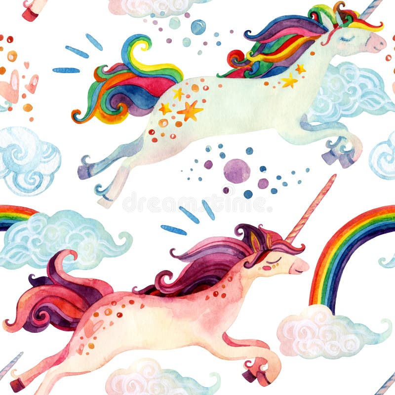 Modelo inconsútil del unicornio de la acuarela ilustración del vector Modelo inconsútil del unicornio de la acuarela ilustración del vector