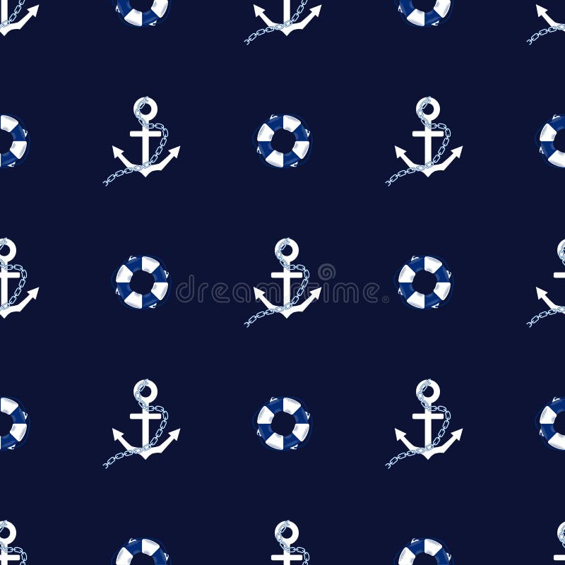Modelo inconsútil del vector con el ejemplo del infante de marina de la decoración de la textura del mar de las anclas libre illustration Modelo inconsútil del vector con el ejemplo del infante de marina de la decoración de la textura del mar de las anclas libre illustration
