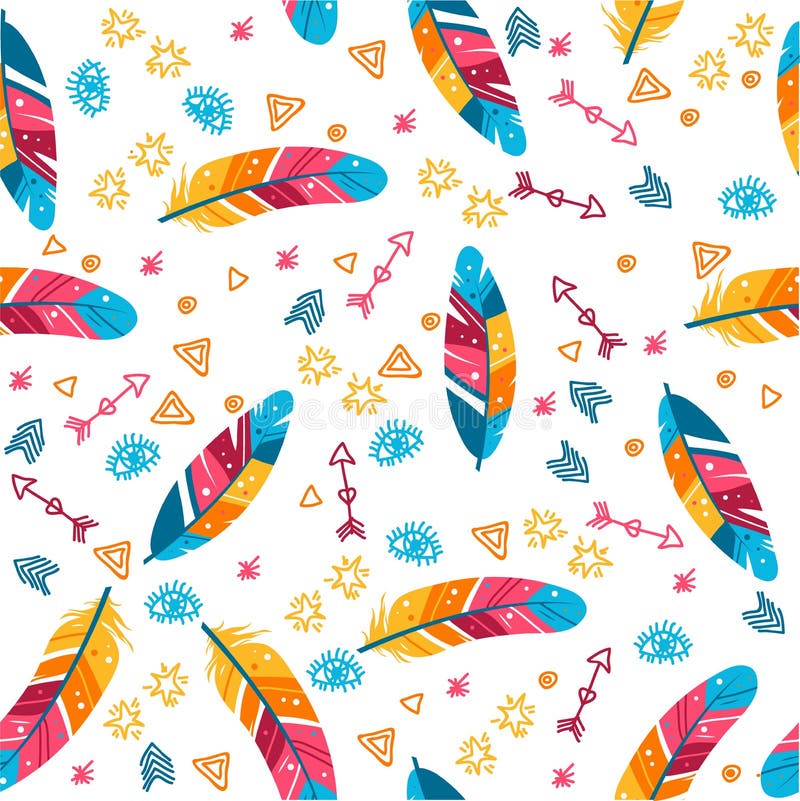 Modelo inconsútil del vector con las plumas de pájaro pintadas Fondo titulado libre illustration Modelo inconsútil del vector con las plumas de pájaro pintadas Fondo titulado libre illustration