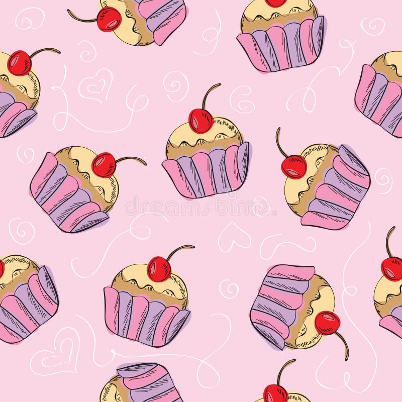 Modelo inconsútil del vector con las tortas stock de ilustración Modelo inconsútil del vector con las tortas stock de ilustración
