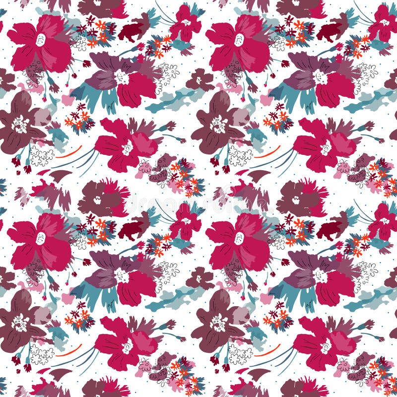 Modelo inconsútil del vector de flores elegantes en el fondo blanco stock de ilustración Modelo inconsútil del vector de flores elegantes en el fondo blanco stock de ilustración
