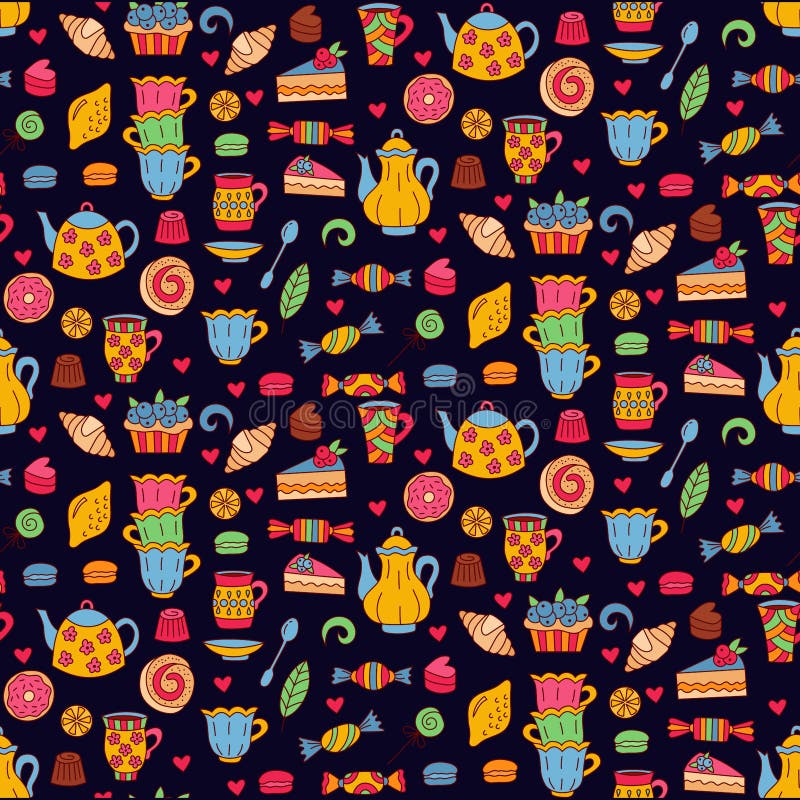 Modelo inconsútil del vector de la panadería de los dulces del té libre illustration Modelo inconsútil del vector de la panadería de los dulces del té libre illustration