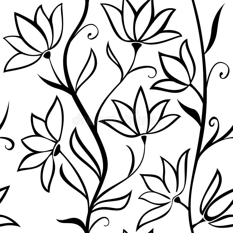 Modelo inconsútil del vector Troncos ondulados con las flores aisladas en un fondo blanco ilustración del vector Modelo inconsútil del vector Troncos ondulados con las flores aisladas en un fondo blanco ilustración del vector