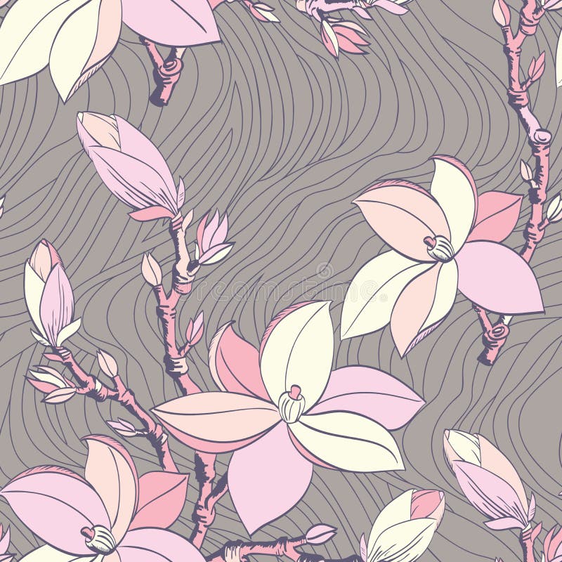 Modelo inconsútil del vintage con la flor de la magnolia stock de ilustración Modelo inconsútil del vintage con la flor de la magnolia stock de ilustración