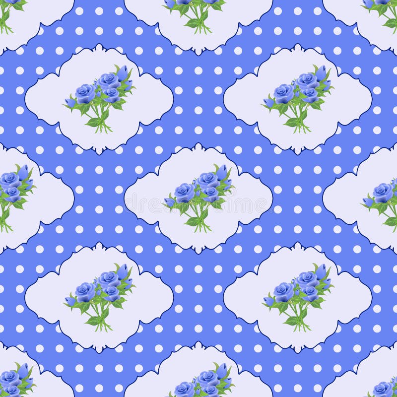 Modelo inconsútil del vintage con las rosas y los lunares en tonos azules libre illustration Modelo inconsútil del vintage con las rosas y los lunares en tonos azules libre illustration