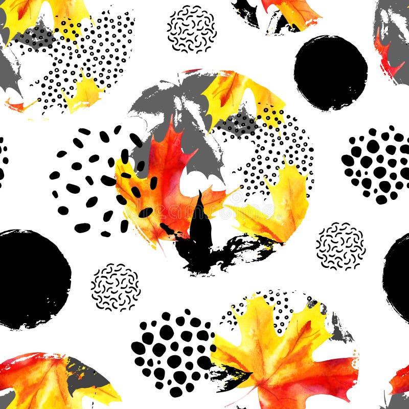 Modelo inconsútil del watercolour de las hojas de otoño Dé la hoja de arce exhausta, garabato, grunge, texturas del garabato en c libre illustration Modelo inconsútil del watercolour de las hojas de otoño Dé la hoja de arce exhausta, garabato, grunge, texturas del garabato en c libre illustration