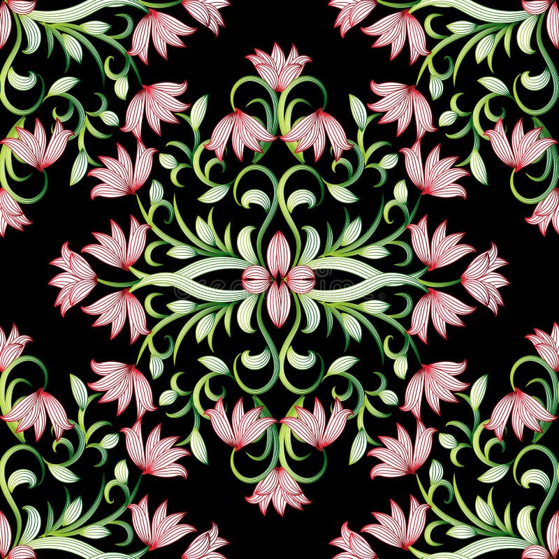 Modelo inconsútil dibujado mano floral Backgr negro del vector del flourish libre illustration Modelo inconsútil dibujado mano floral Backgr negro del vector del flourish libre illustration