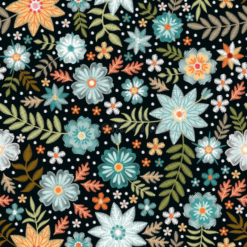 Modelo inconsútil ditsy del bordado con las flores salvajes hermosas Impresión floral para la tela y la materia textil Vector bor ilustración del vector Modelo inconsútil ditsy del bordado con las flores salvajes hermosas Impresión floral para la tela y la materia textil Vector bor ilustración del vector