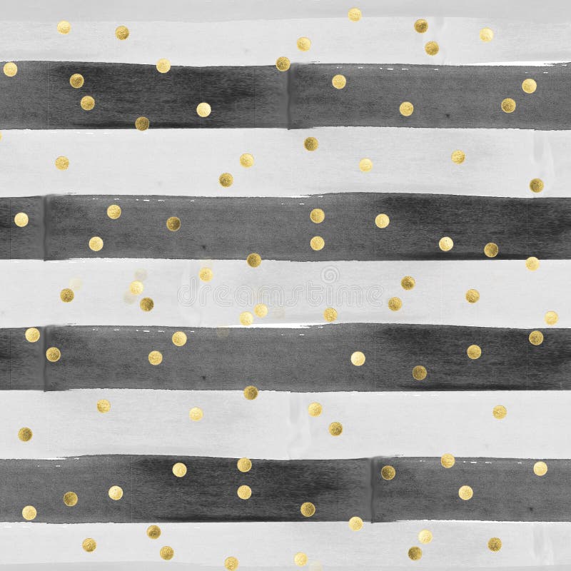 Modelo inconsútil en efecto de la acuarela - rayas horizontales en negro y gris con confeti del oro libre illustration Modelo inconsútil en efecto de la acuarela - rayas horizontales en negro y gris con confeti del oro libre illustration