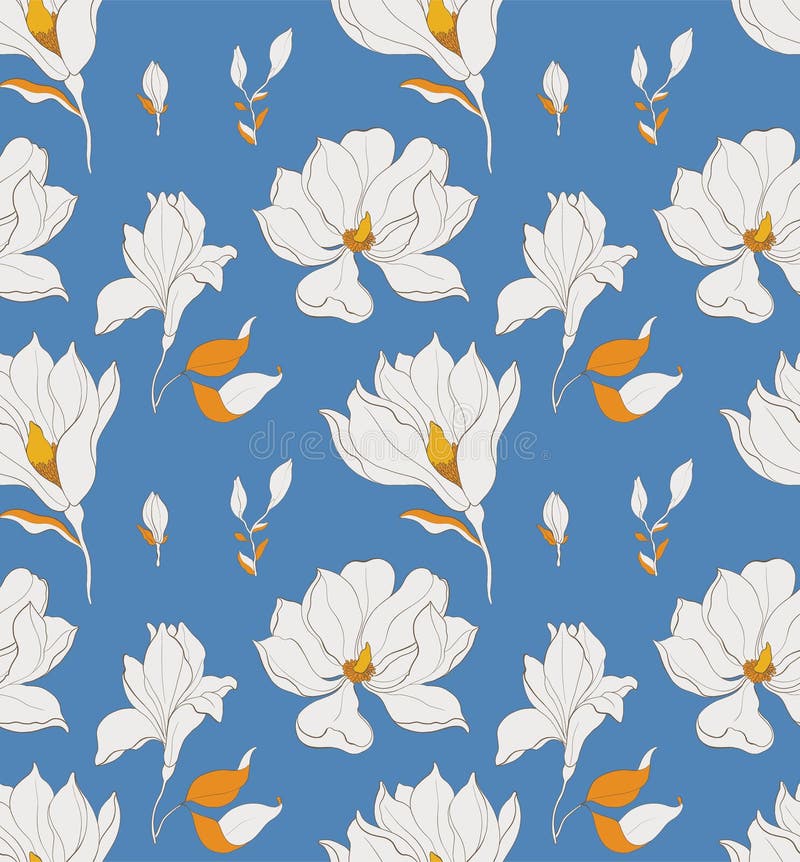 Modelo inconsútil, flor blanco exhausto de la magnolia de la mano libre illustration Modelo inconsútil, flor blanco exhausto de la magnolia de la mano libre illustration