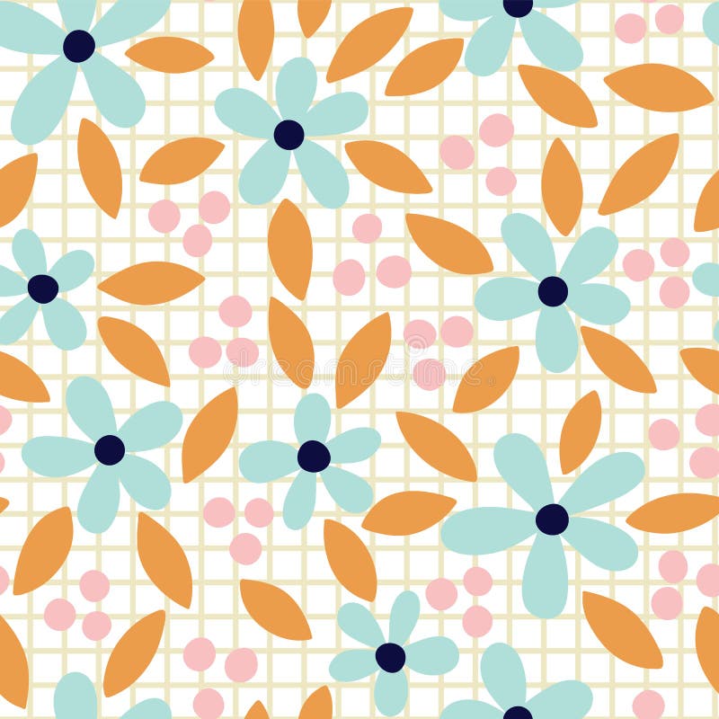 Modelo inconsútil floral exhausto de la mano del vector en fondo de la rejilla libre illustration Modelo inconsútil floral exhausto de la mano del vector en fondo de la rejilla libre illustration
