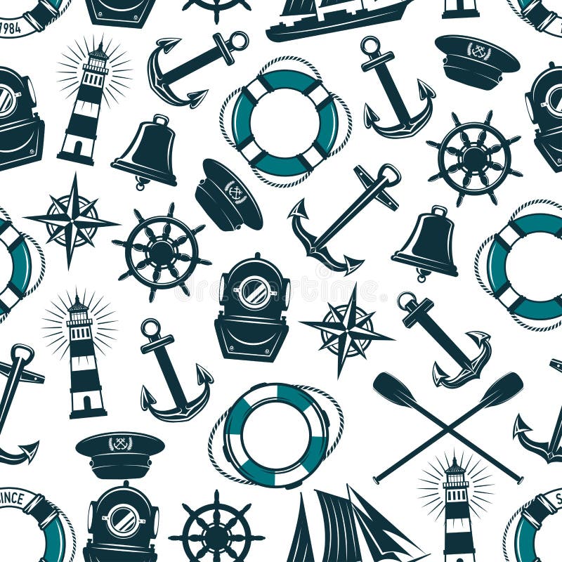 Modelo inconsútil heráldico marino náutico del vector ilustración del vector Modelo inconsútil heráldico marino náutico del vector ilustración del vector
