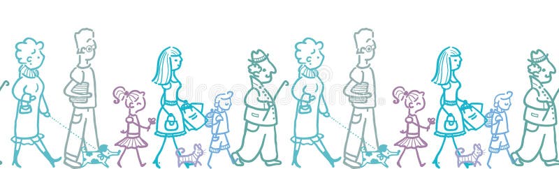 Modelo inconsútil horizontal que camina de la gente stock de ilustración Modelo inconsútil horizontal que camina de la gente stock de ilustración