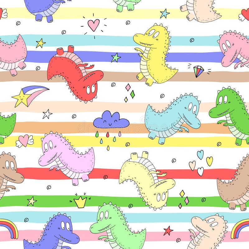 Modelo inconsútil lindo con los dinosaurios divertidos Ilustración del vector ilustración del vector Modelo inconsútil lindo con los dinosaurios divertidos Ilustración del vector ilustración del vector