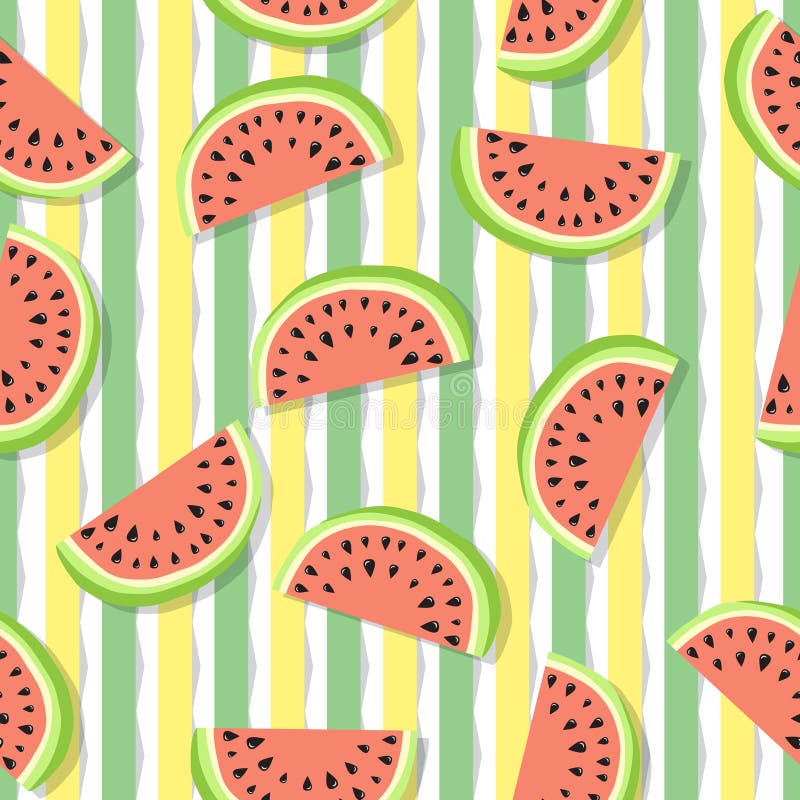 Modelo inconsútil lindo de rebanadas jugosas de sandía y de rayas verticales Fondo abstracto de la fruta, ejemplo del vector stock de ilustración Modelo inconsútil lindo de rebanadas jugosas de sandía y de rayas verticales Fondo abstracto de la fruta, ejemplo del vector stock de ilustración